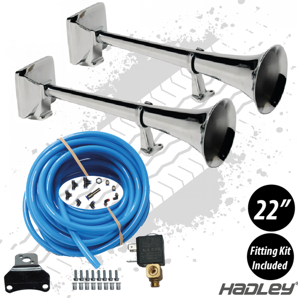 Twin Chrome Air Horns With Fitting Kit